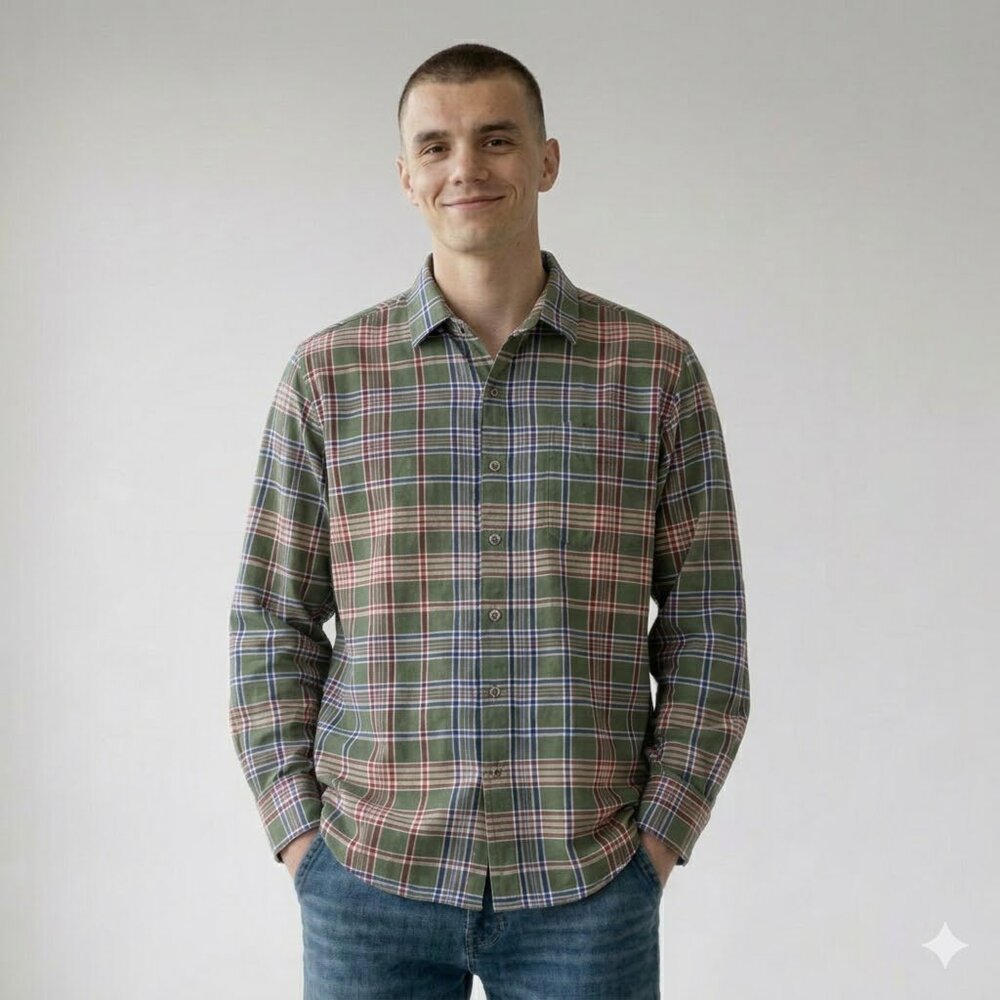 Tommy Bahama Green Plaid Button Down Dress Casual Marlin Logo Shirt Men's XL